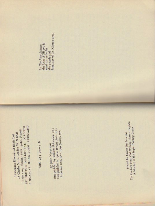 Imprint page and note on Gikuyu