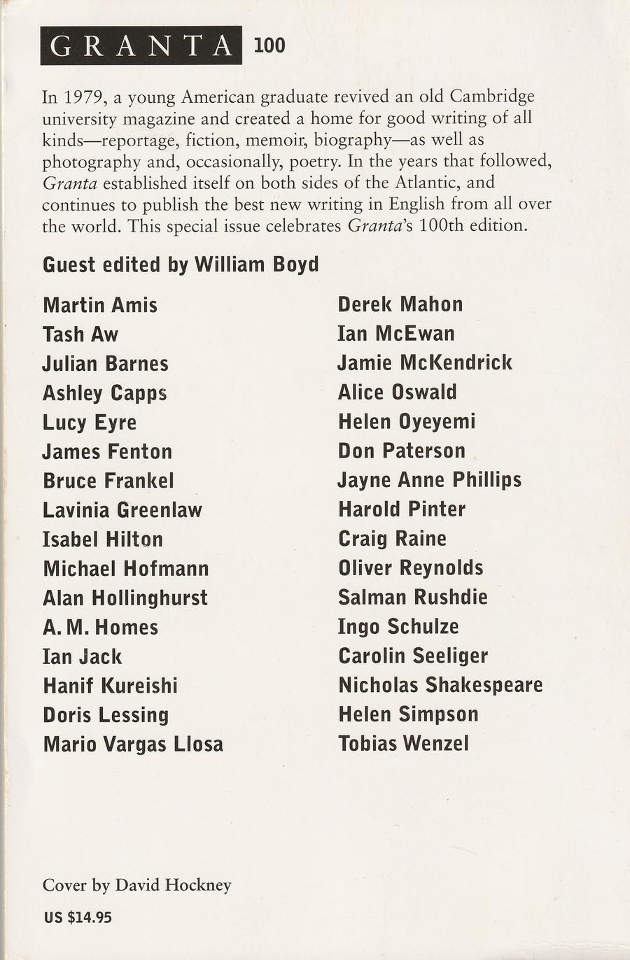 Granta Issue 100 back cover
