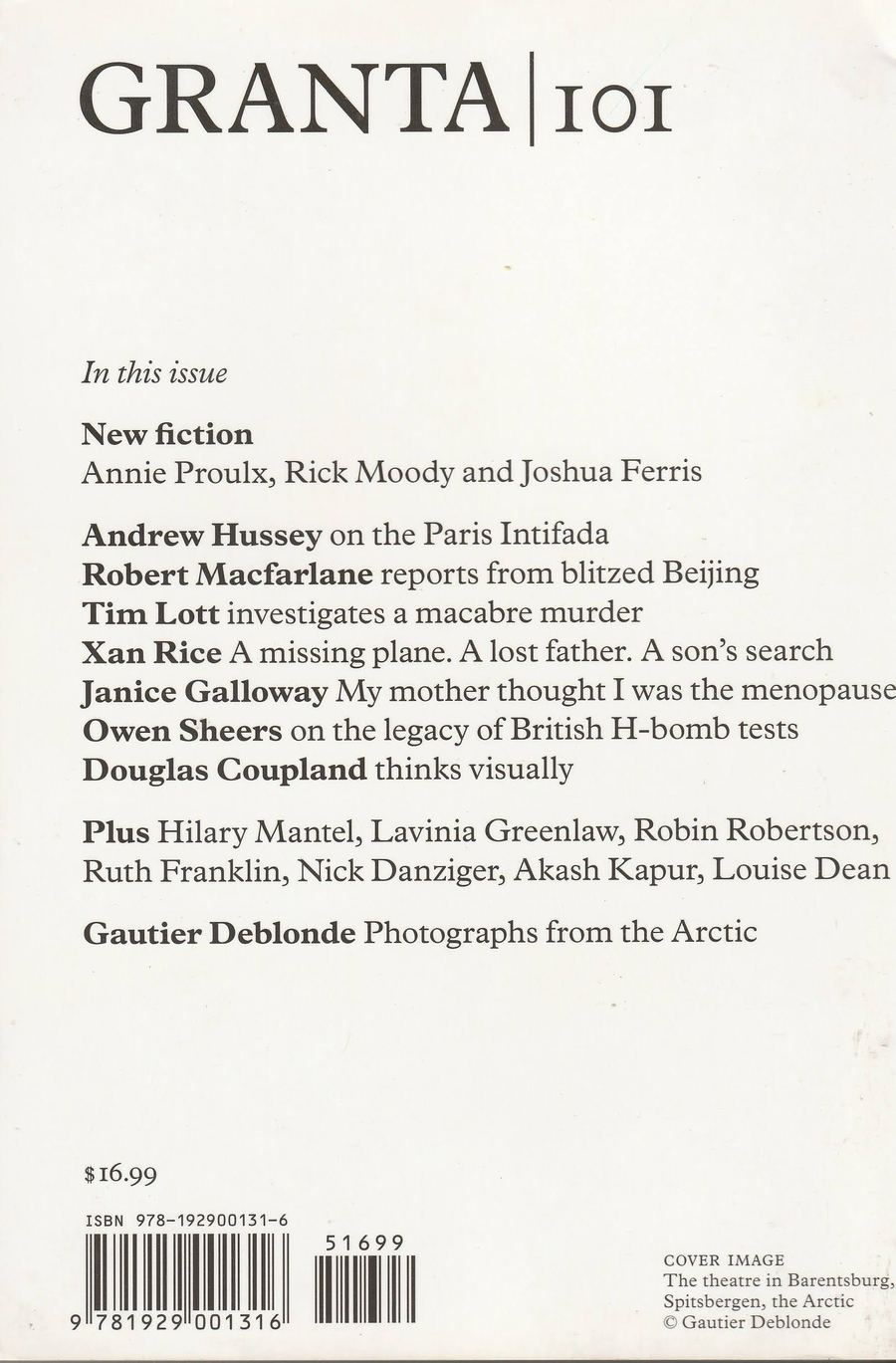 Granta Issue 101 back cover