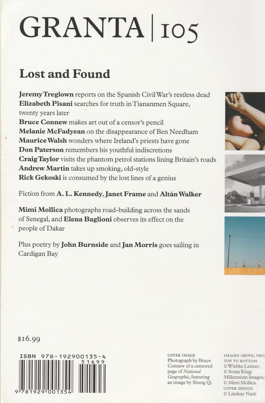 Granta Issue 105 back cover