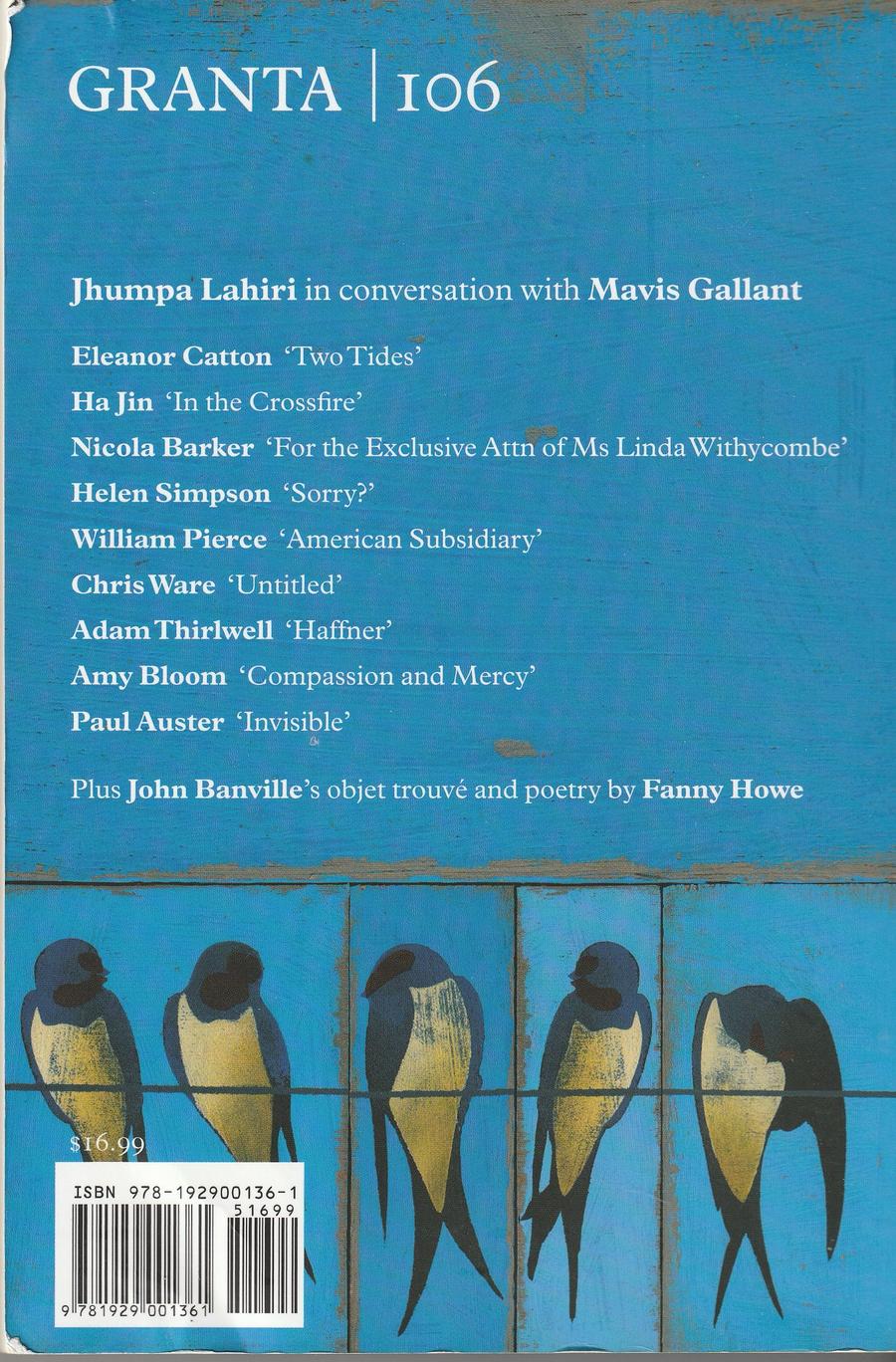 Granta Issue 106 back cover