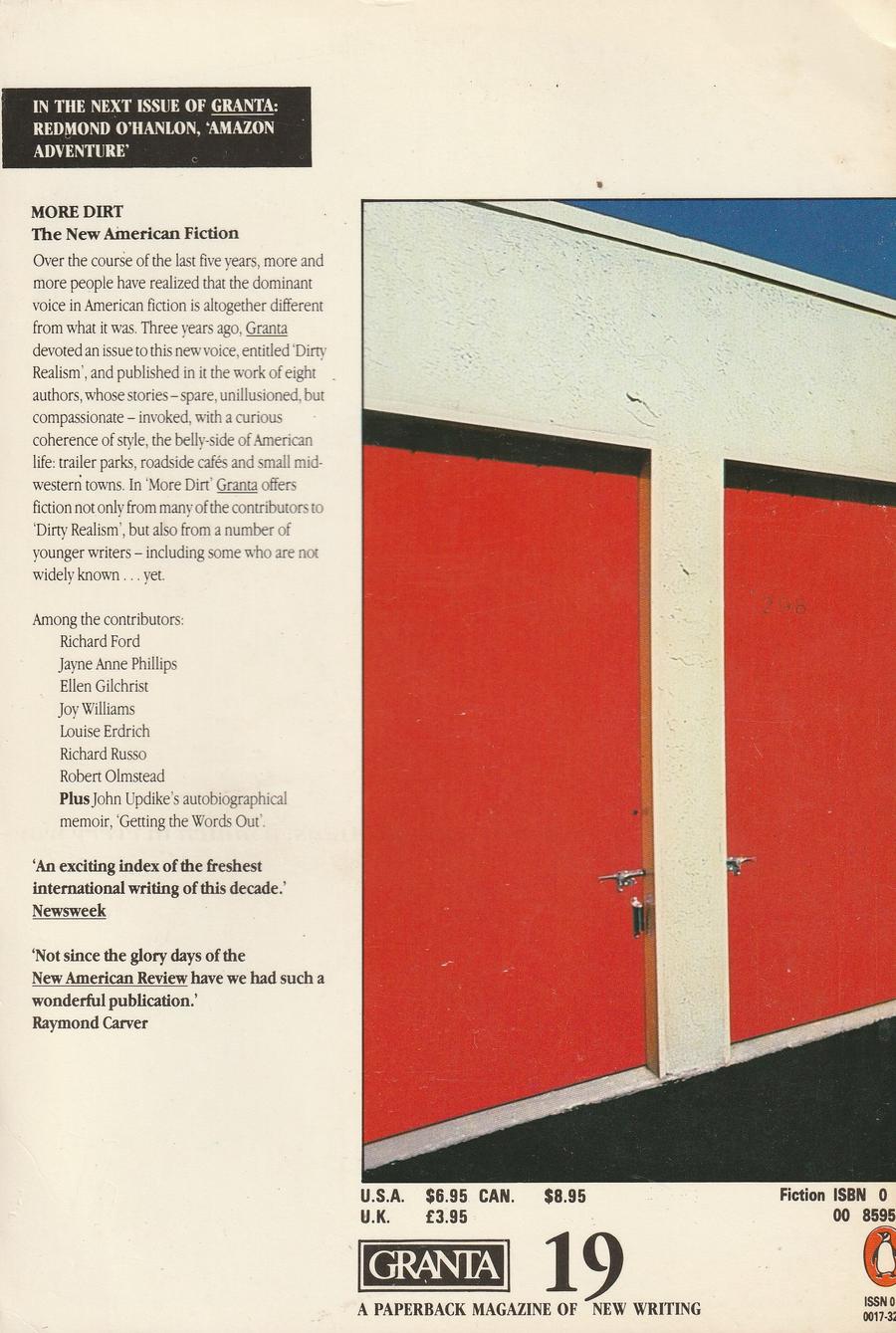 Granta Issue 19 back cover