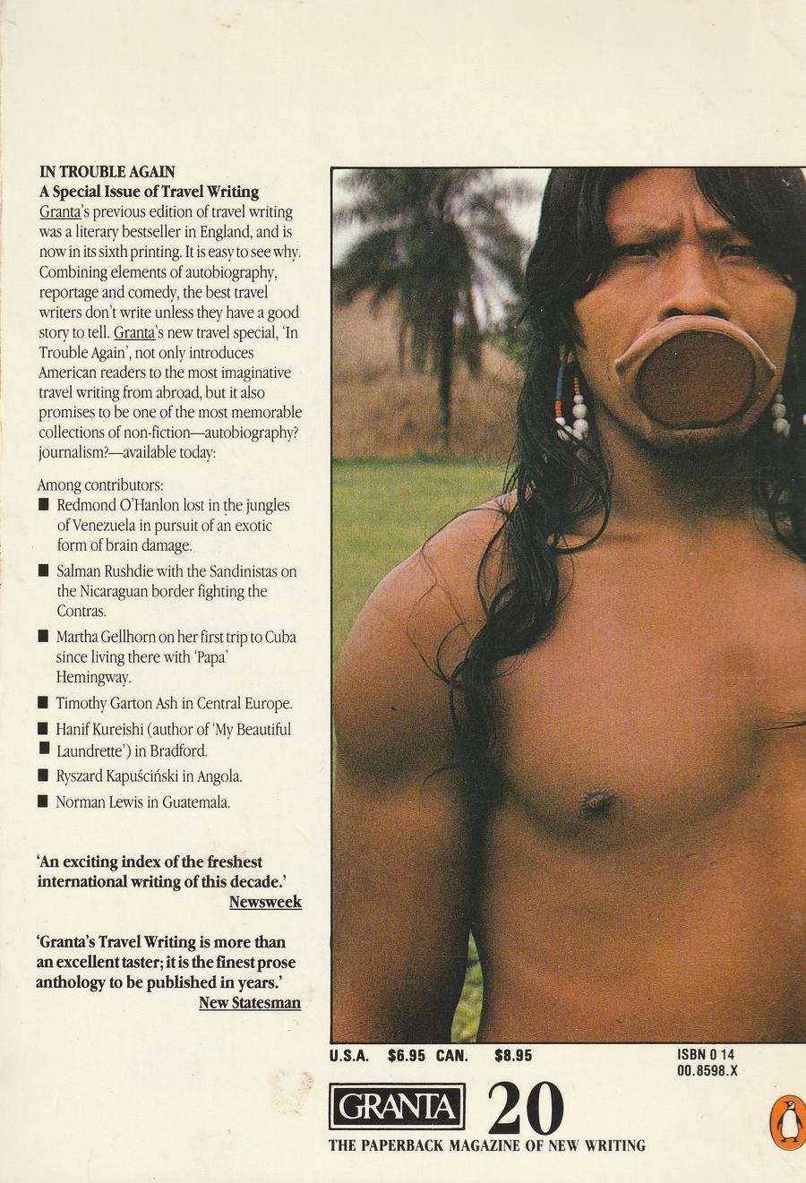 Granta Issue 20 back cover