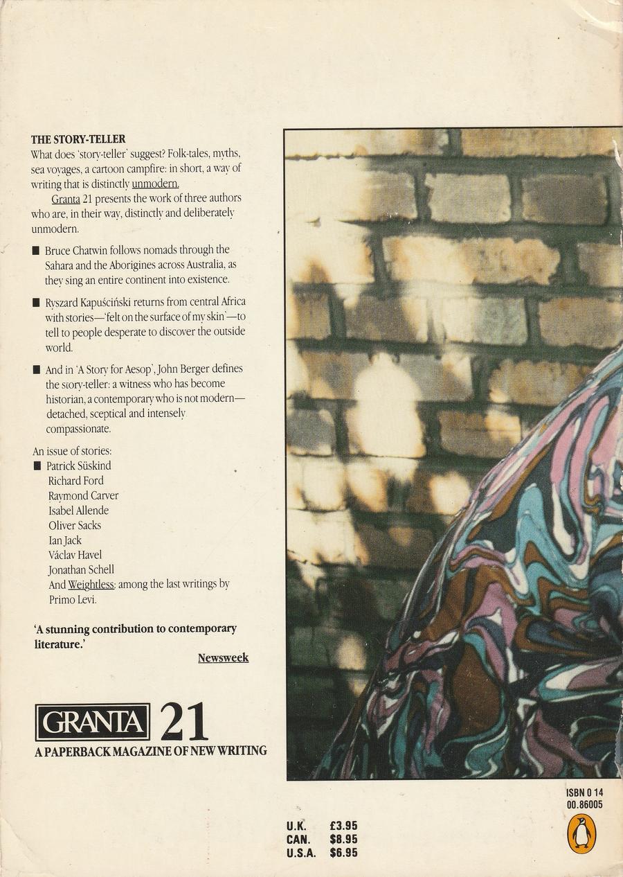 Granta Issue 21 back cover