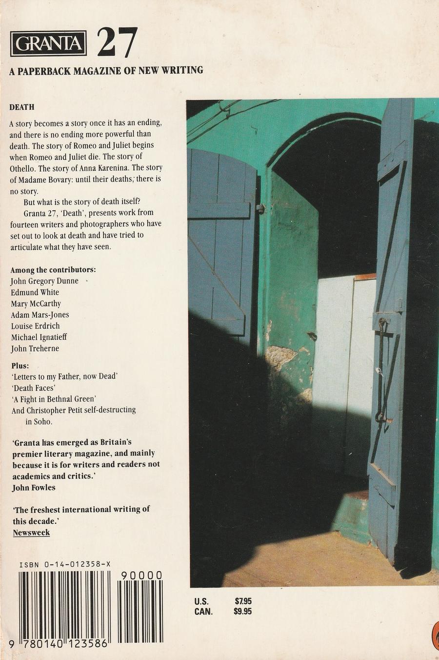 Granta Issue 27 back cover