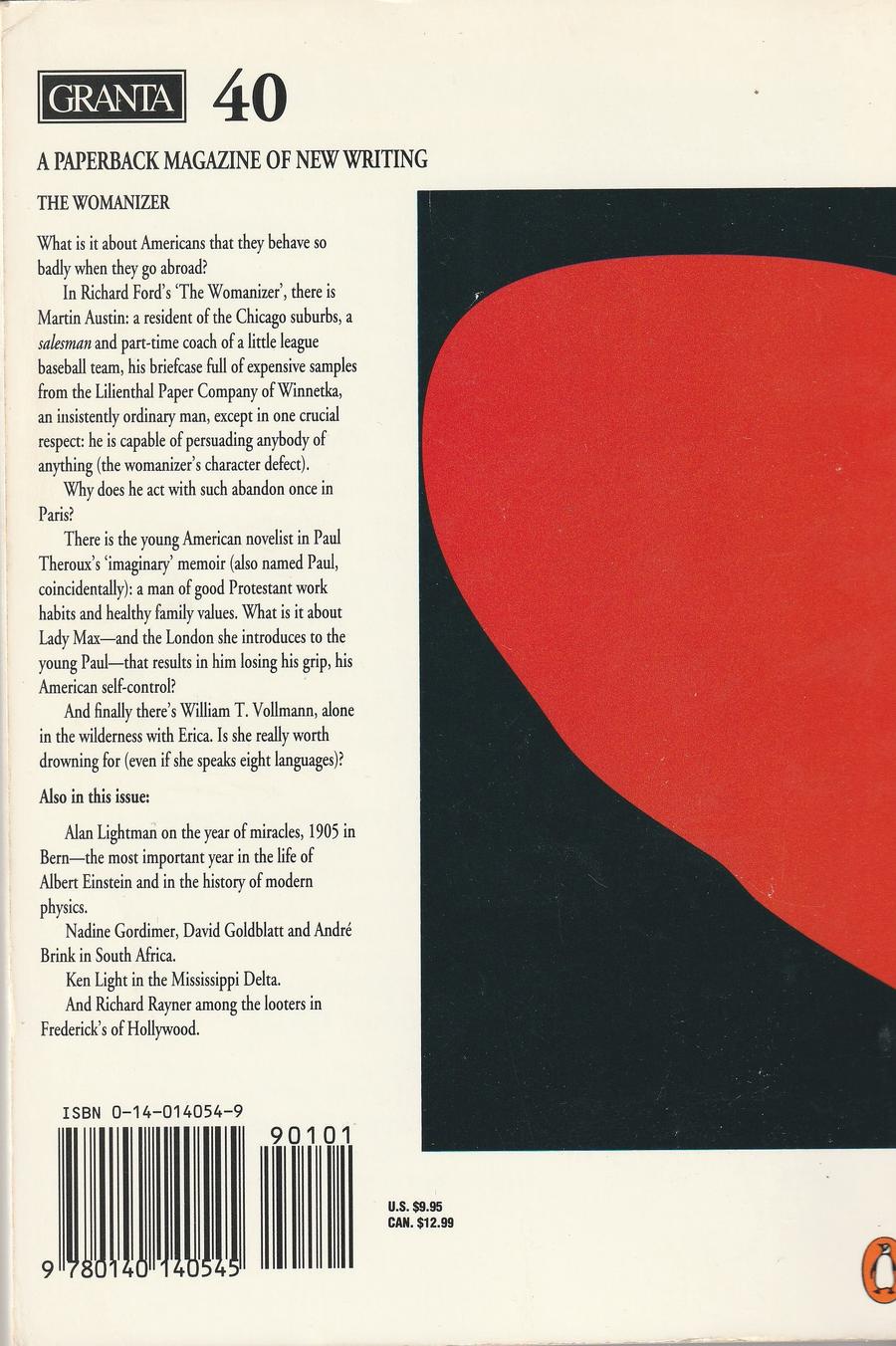 Granta Issue 40 back cover