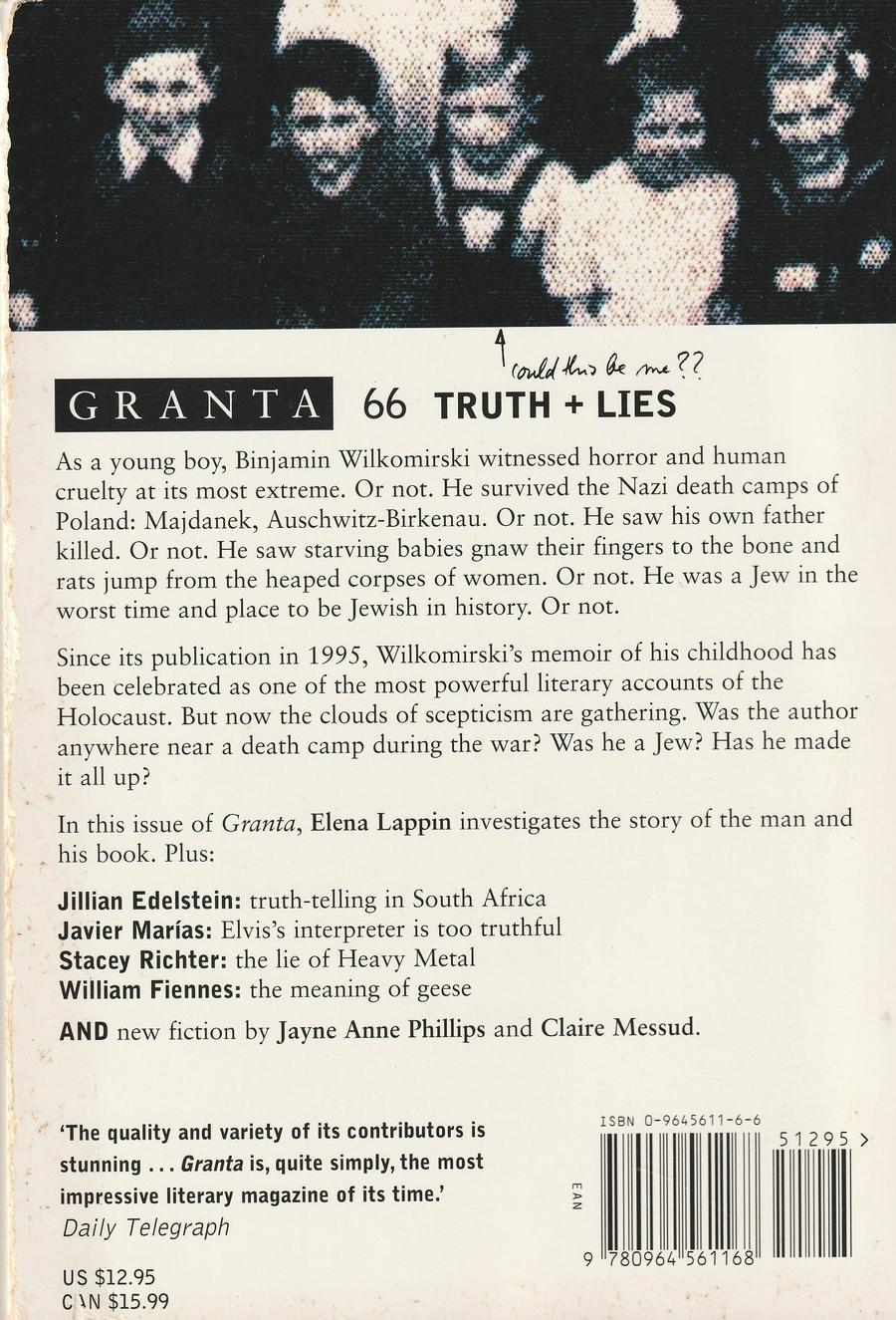 Granta Issue 66 back cover