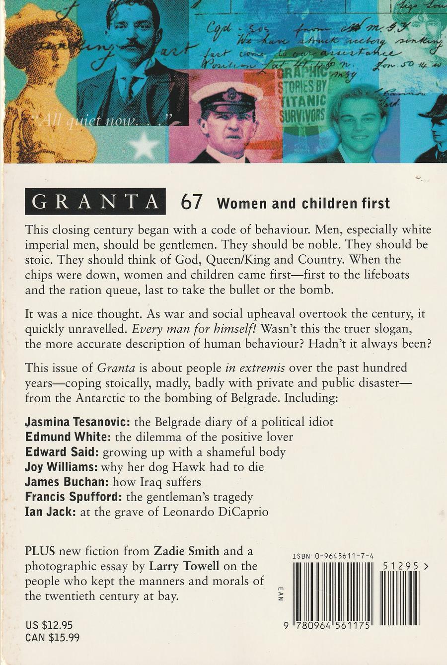 Granta Issue 67 back cover