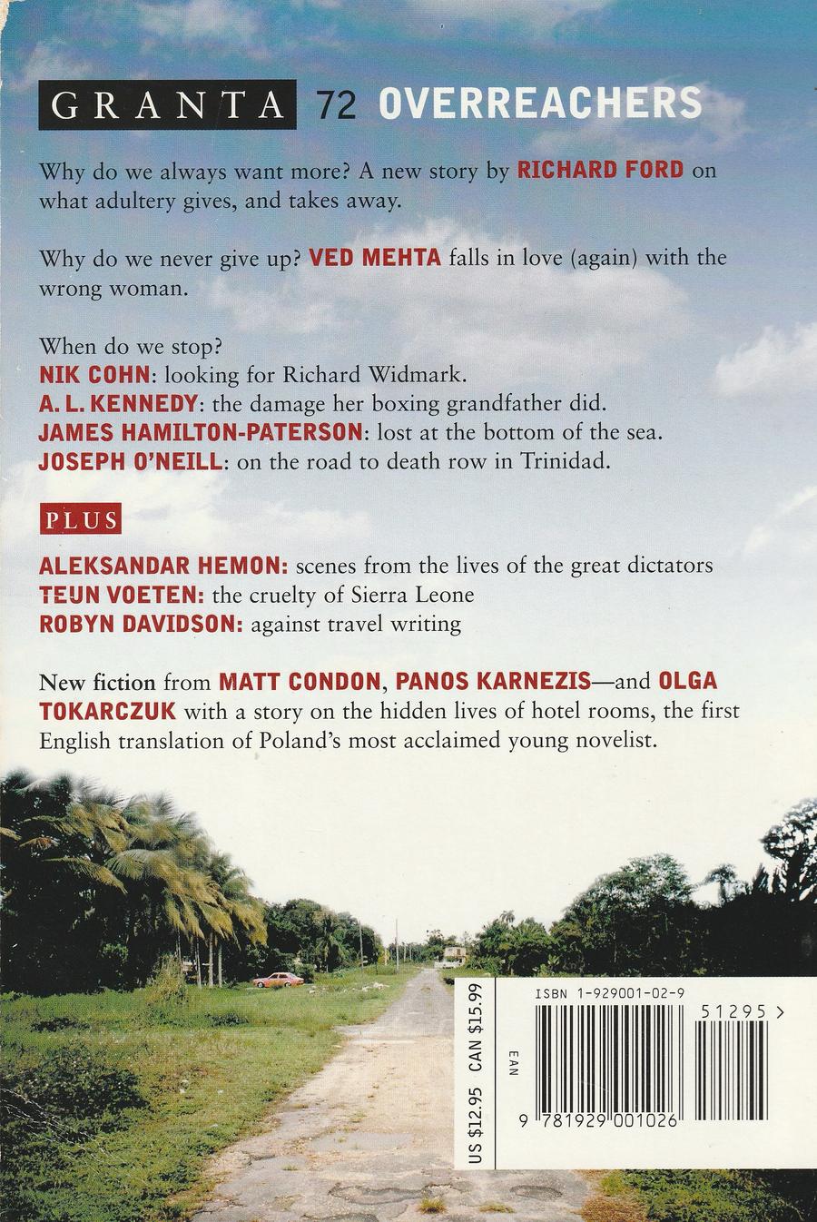 Granta Issue 72 back cover