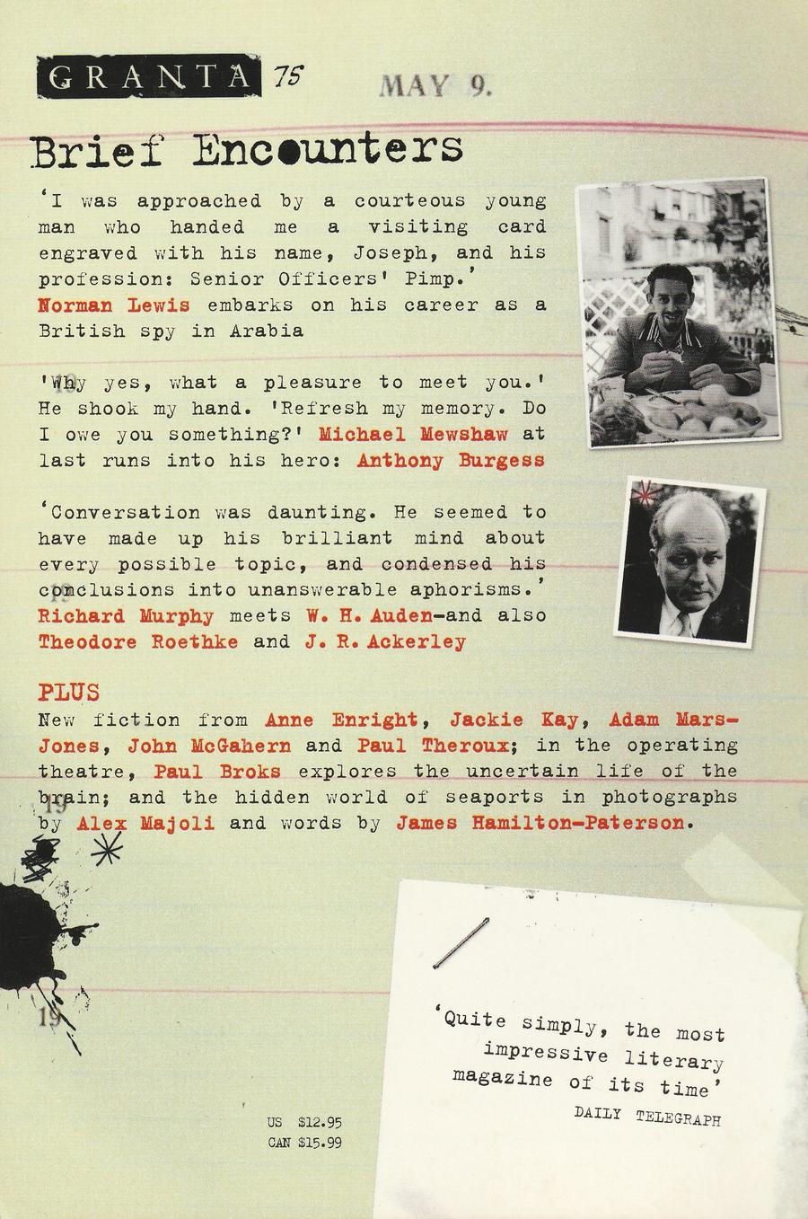 Granta Issue 75 back cover