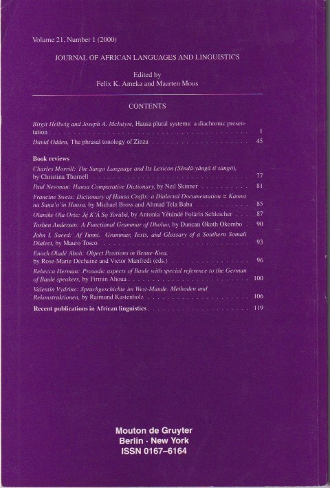 Back cover with contents