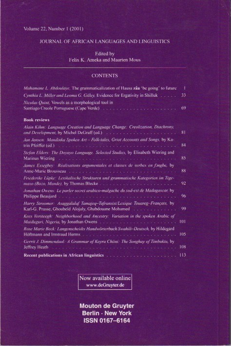 Back cover with contents