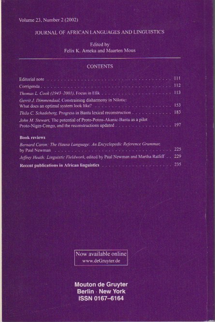 Back cover with contents