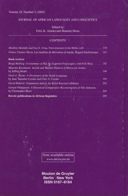 Back cover with contents