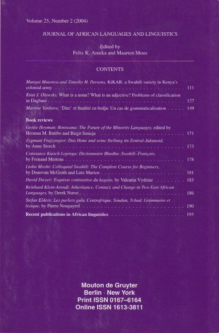 Back cover with contents