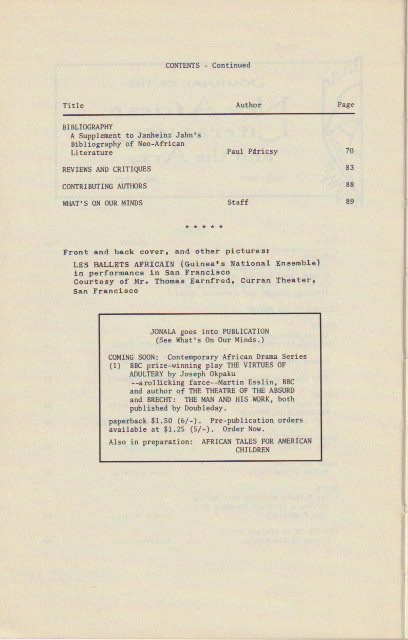 Contents, continued