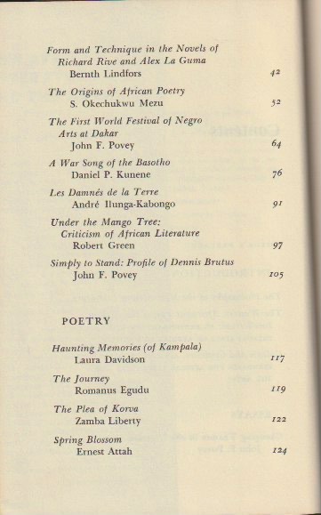 Contents: essays and poetry