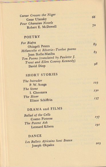 Contents: poetry, short stories, drama and dance