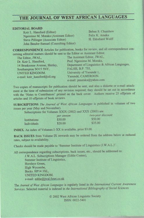 Editorial board and subscription details
