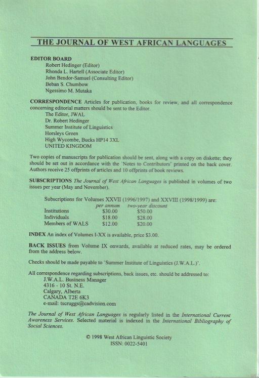 Editorial board and subscription details