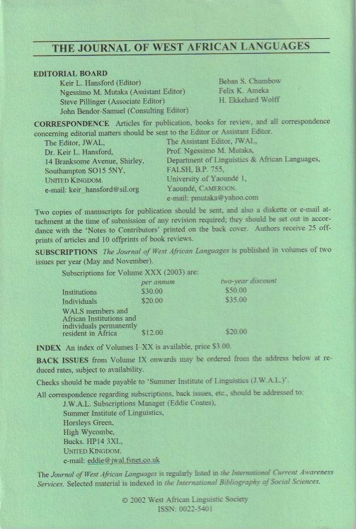 Editorial board and subscription details