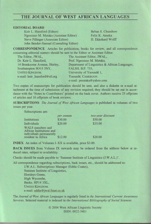 Editorial board and subscription details
