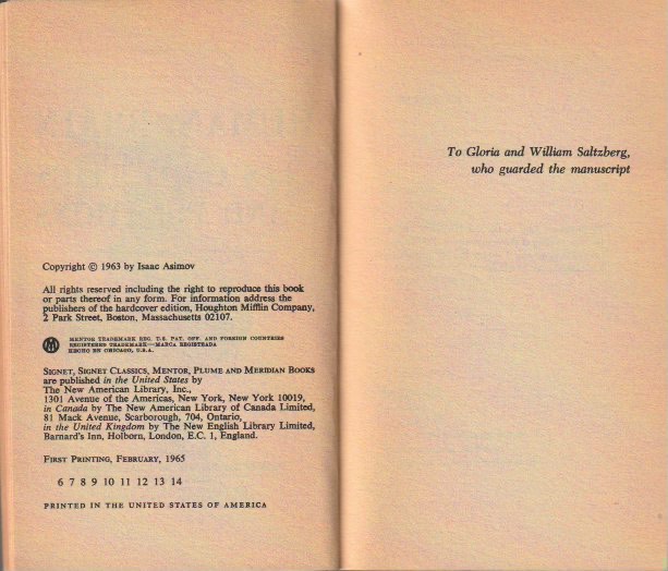 Copyright page and dedication