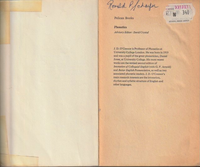 Note on the author, with Ronald P. Schaefer’s signature and a Bendel Book Depot price sticker