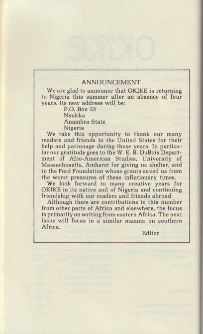 Announcement of the return to Nsukka