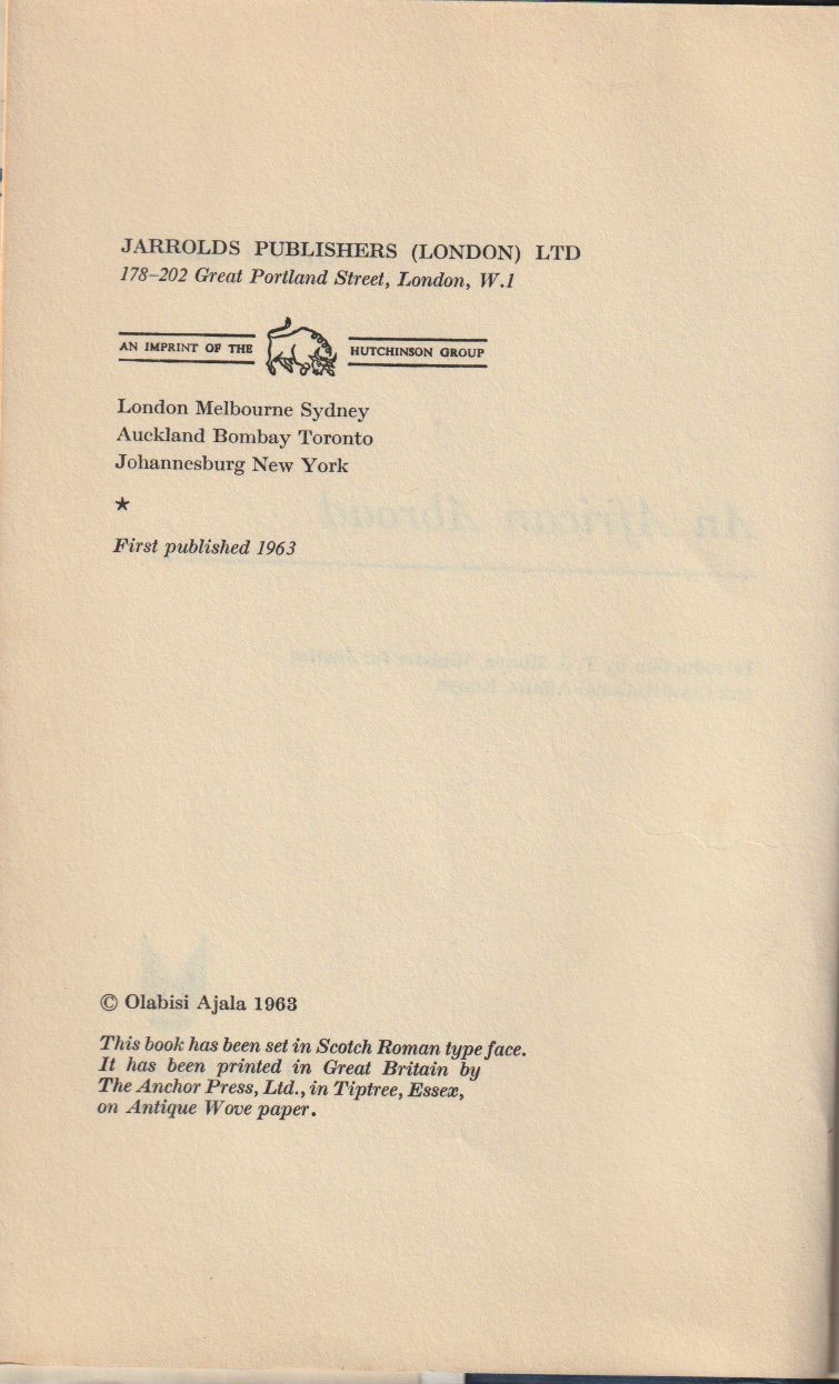An African Abroad — Imprint page