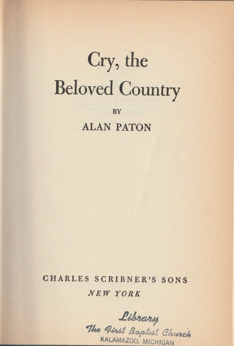 Cry, the Beloved Country — Title page