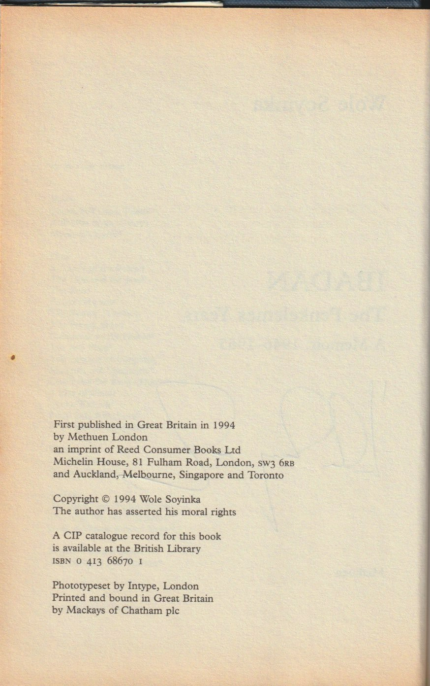 Ìbàdàn: The Penkelemes Years — Imprint page