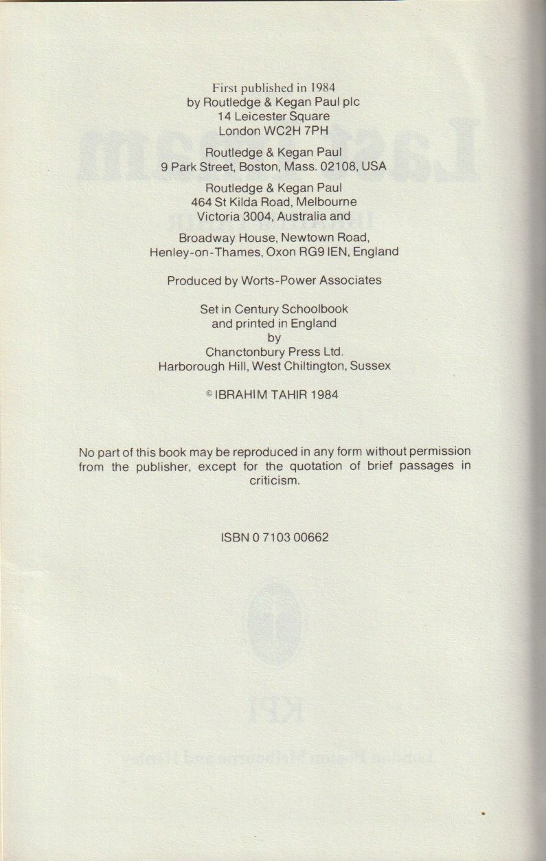 The Last Imam — Imprint page