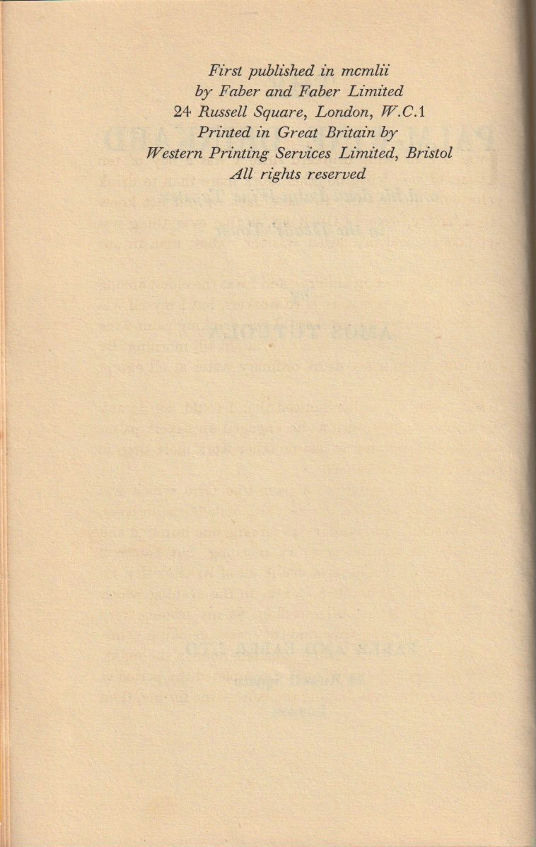 The Palm-Wine Drinkard — Imprint page