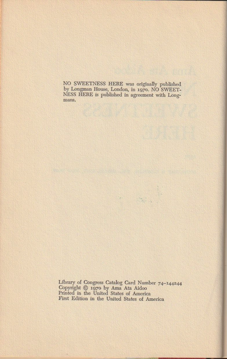 No Sweetness Here — Copyright page