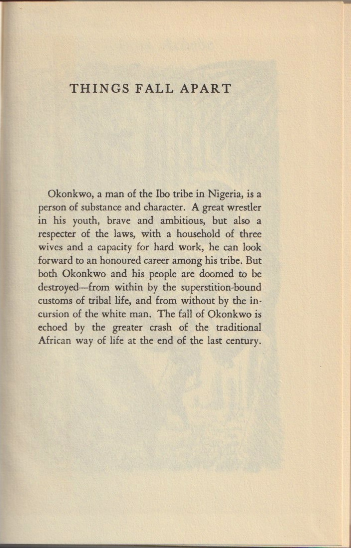 Things Fall Apart — Dust jacket blurb