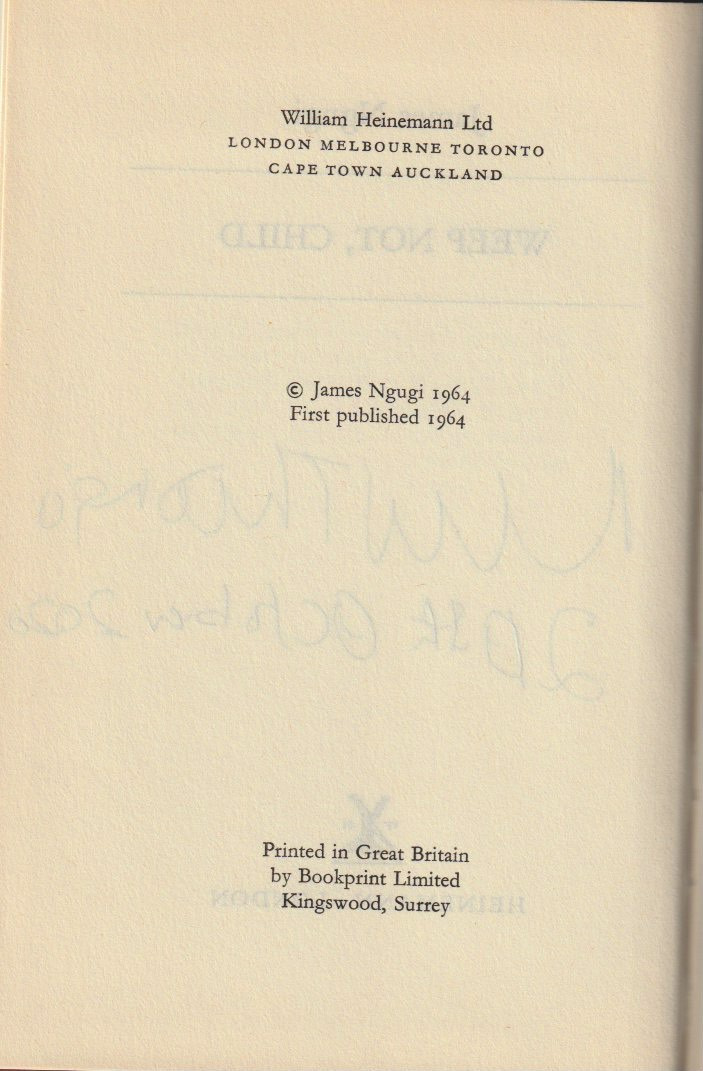 Weep Not, Child — Imprint page