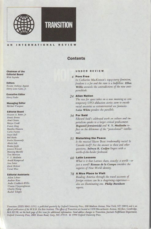 Masthead and contents